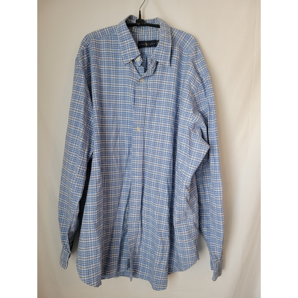 Ralph Lauren Men's 2XLT Tall/Long Blue White Plaid Long Sleeve Button Down Shirt